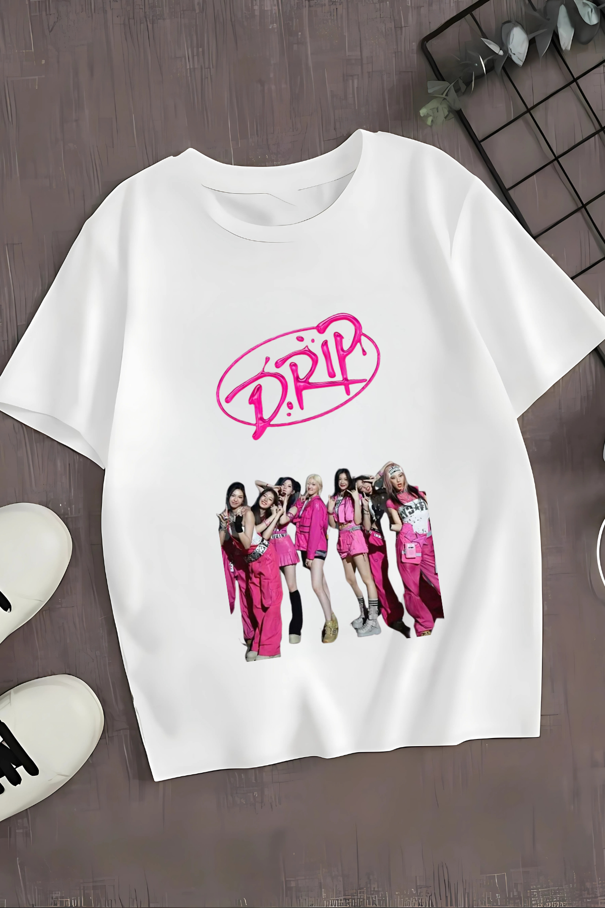 BabyMonster Drip Ve Üye Baskılı Beyaz  Oversize Tshirt Tişört 