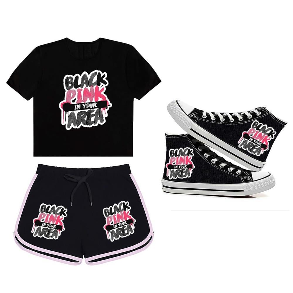 Blackpink Area Baskılı Ayakkabı,Şort,Tshirt Kombin