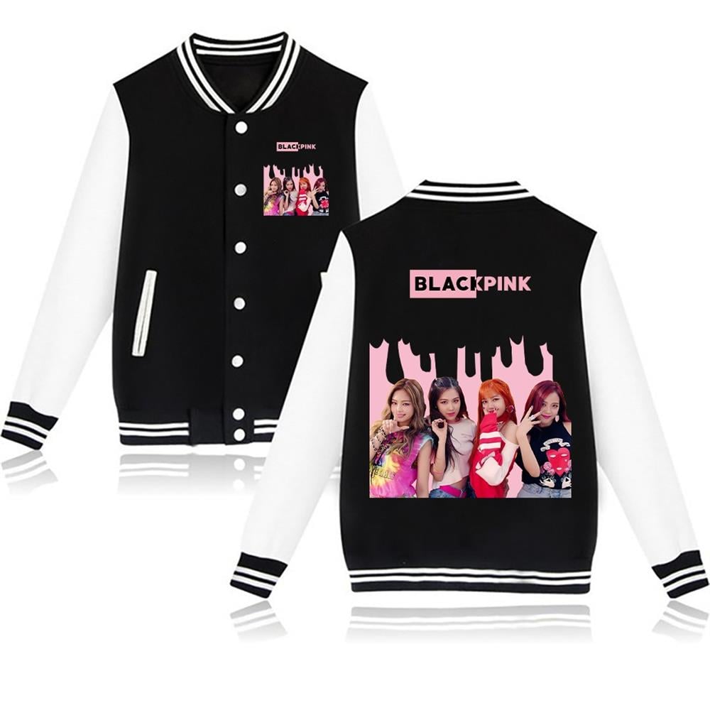 Blackpink Büyük  Fotoğraf Baskılı Siyah Kolej Mont