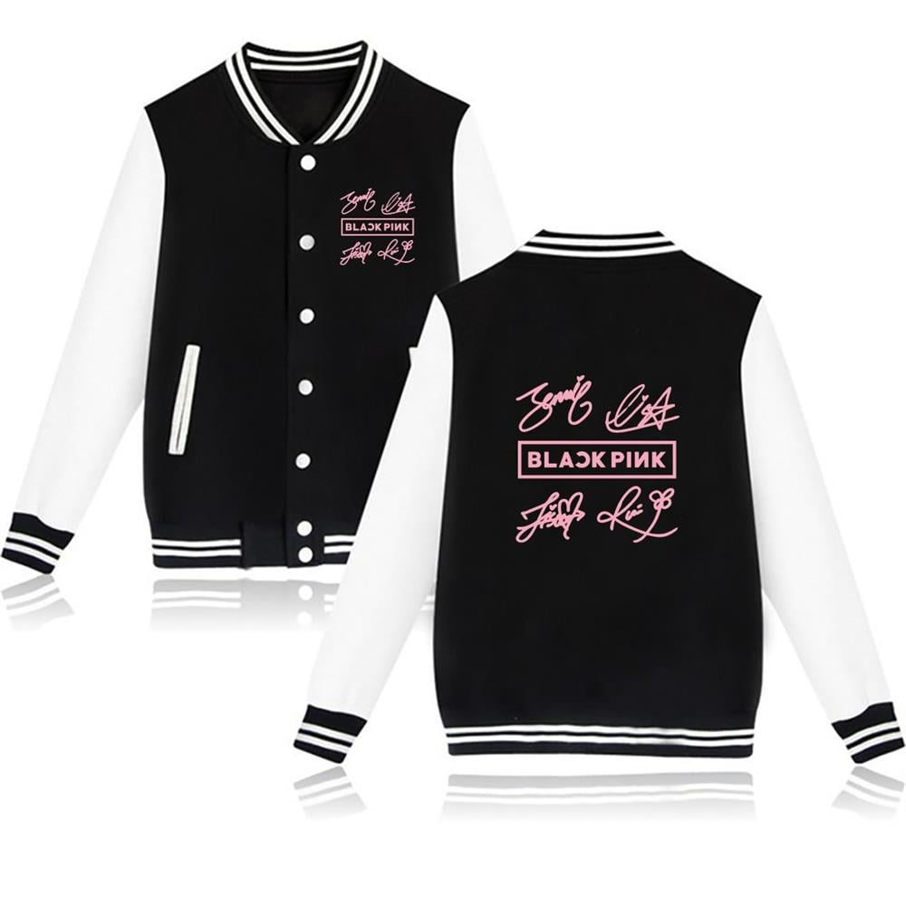Blackpink İmza Baskılı Siyah/Beyaz Kolej Mont