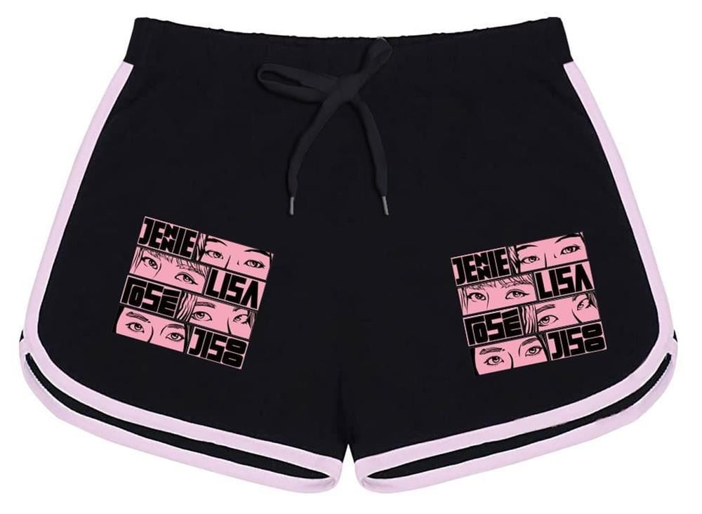 Blackpink Jennie,Lisa,Rose,Jisoo Göz  Baskılı Siyah Pembe Detaylı Kız Çocuk Şort