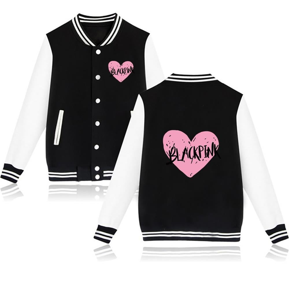 Blackpink Kalp Baskılı Siyah/Beyaz Kolej Mont