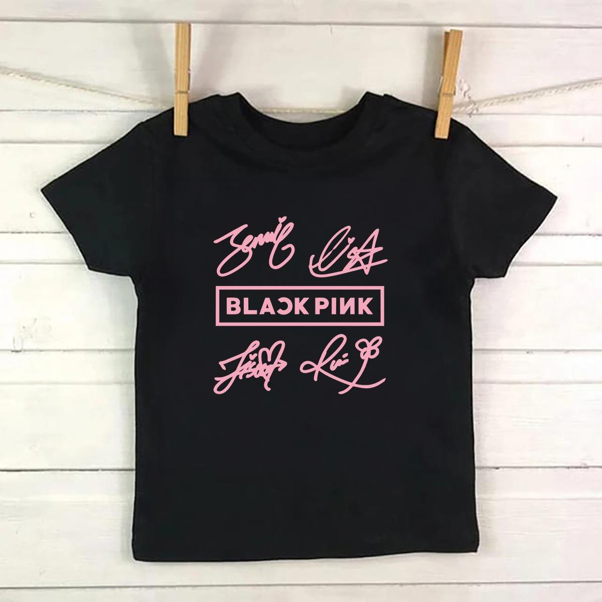 Blackpink Ön imza Baskılı Siyah Tshirt Tişört