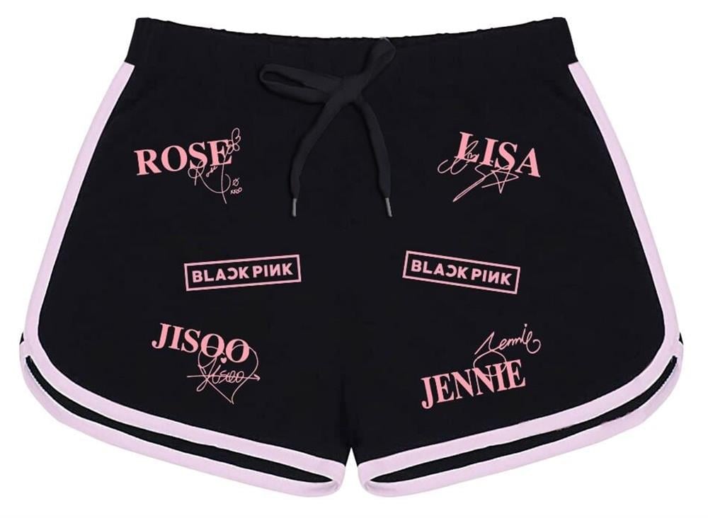Blackpink Üye İsim Baskılı Siyah Pembe Detaylı Kız Çocuk Şort