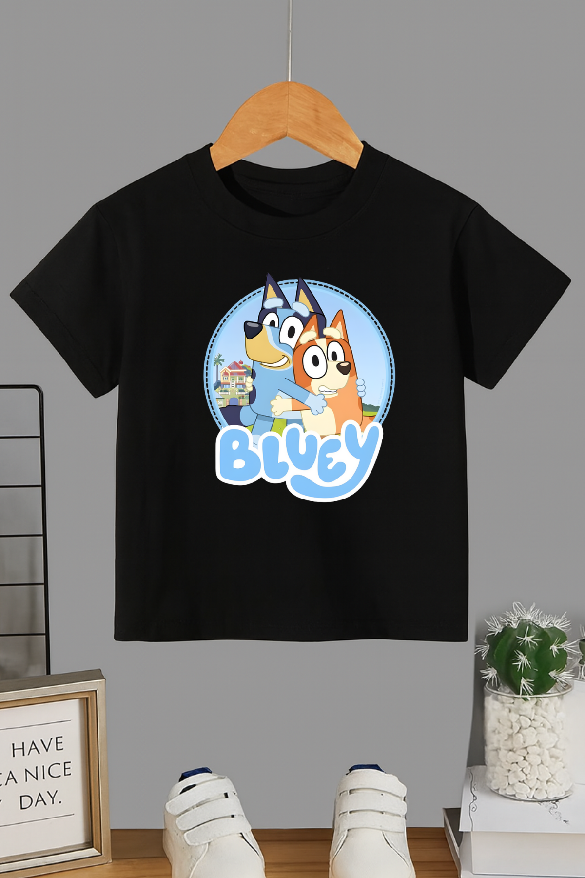 Bluey Baskılı Siyah Unisex Tişört