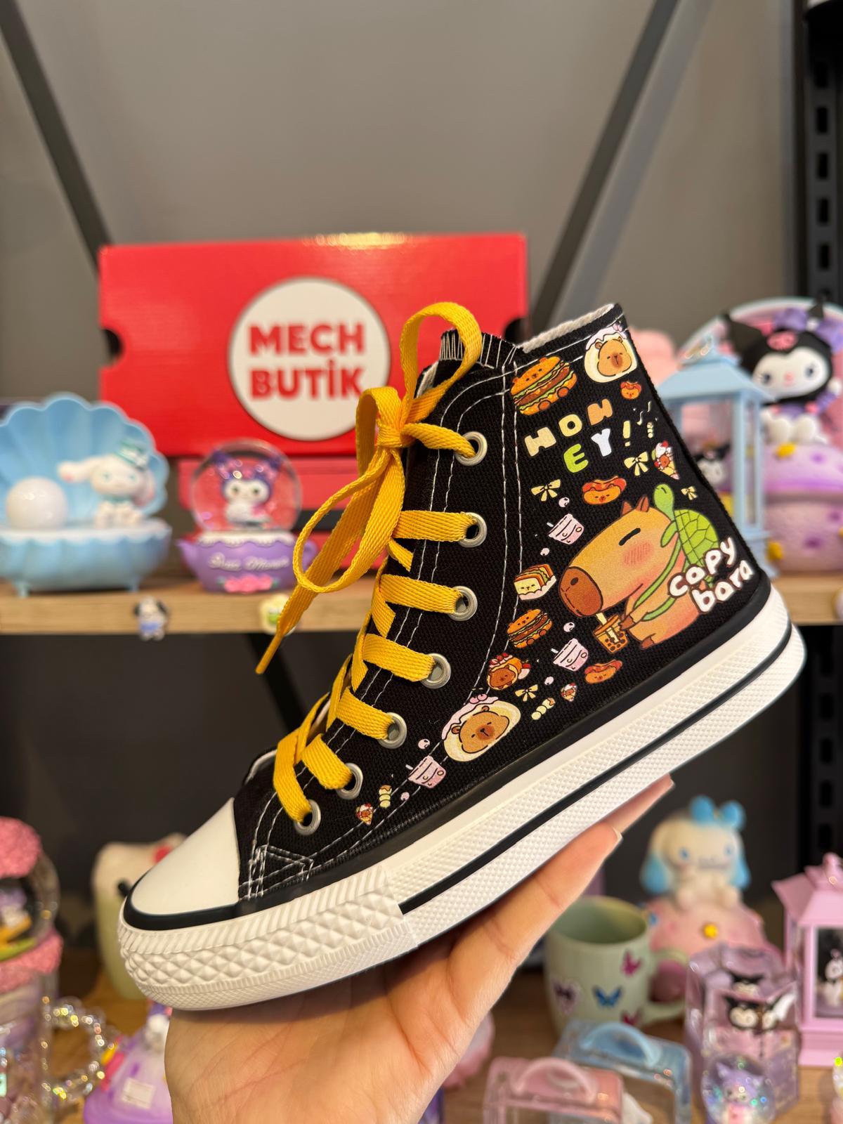 CapyBara Baskılı Siyah Bilekli Spor Ayakkabı Sneaker 