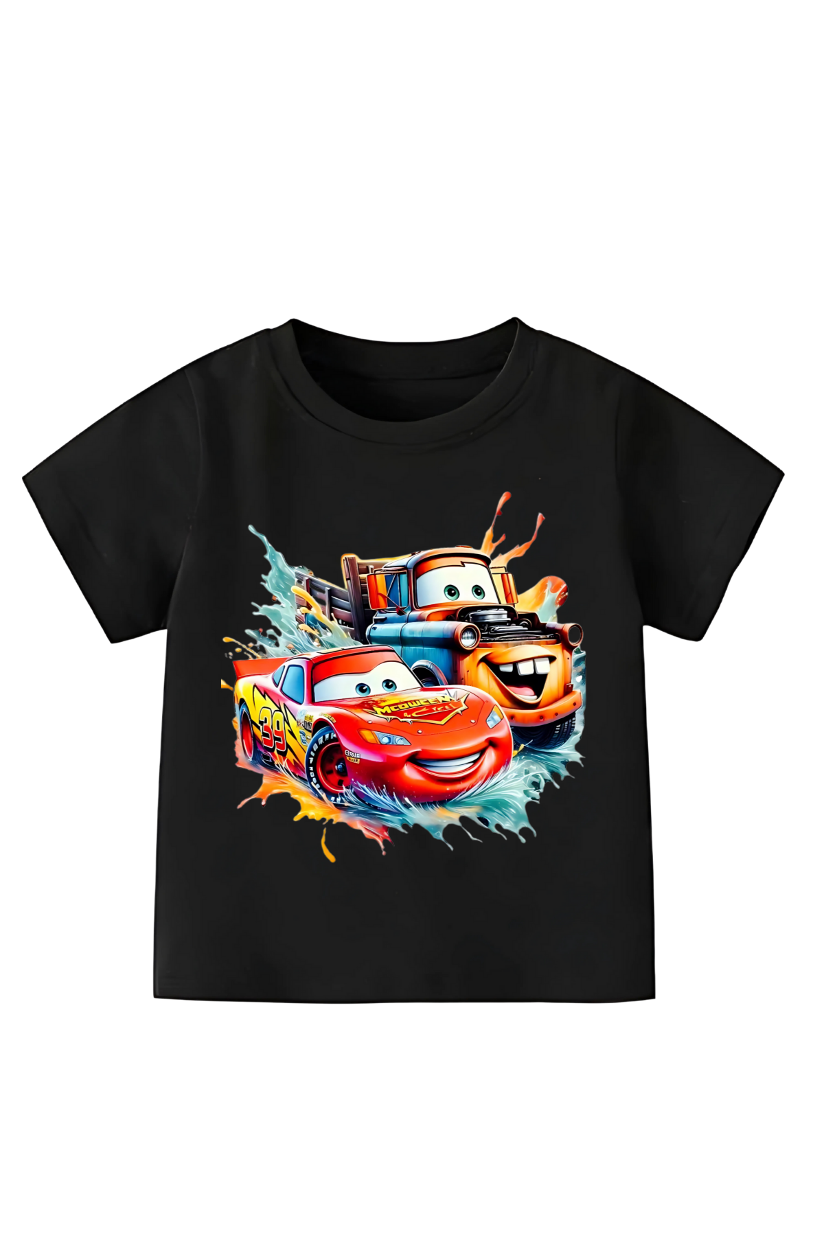 Cars McQueen2 Baskılı Siyah Tişört  T-Shirt 