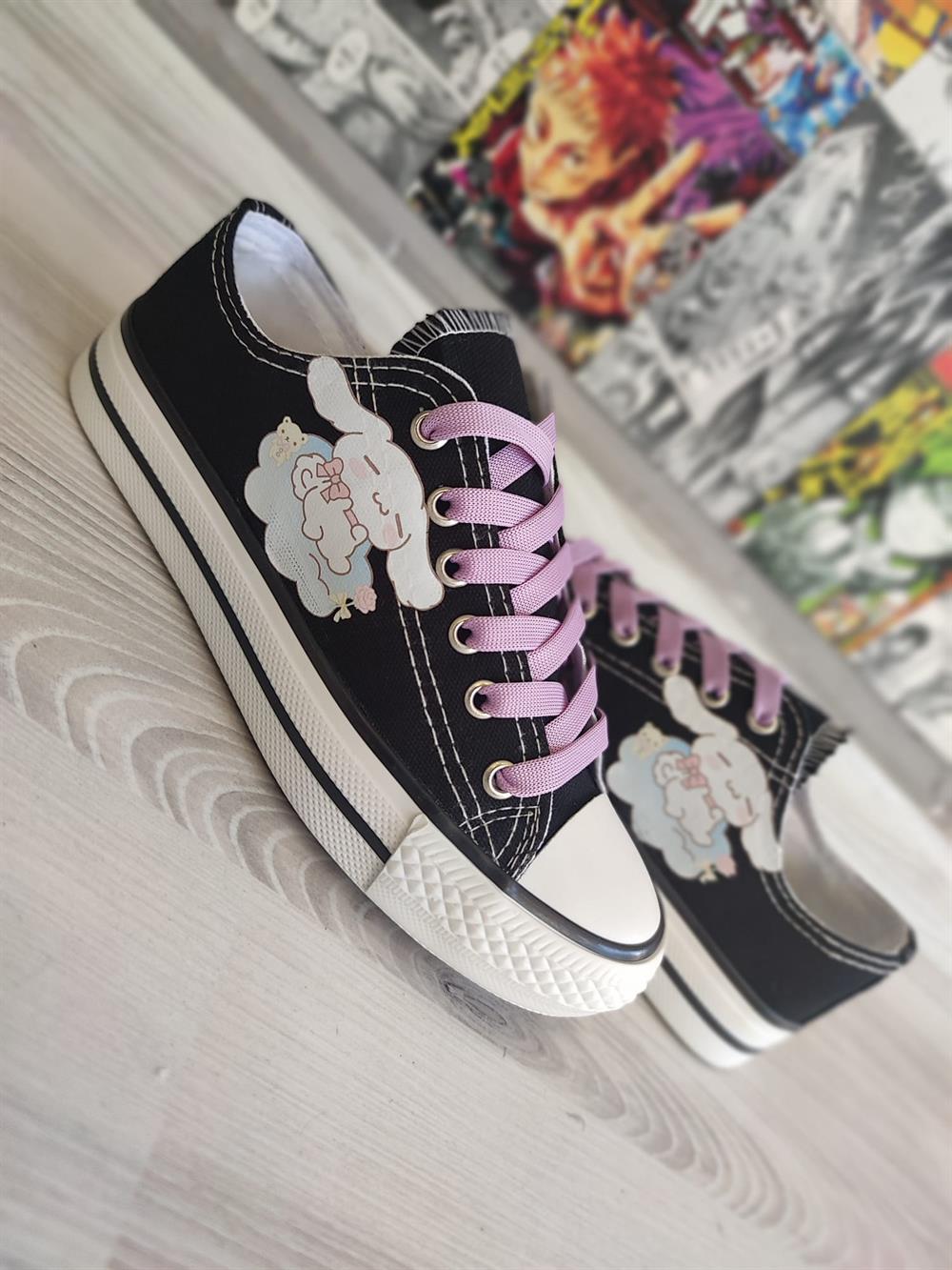 Cinnamoroll Baskılı Siyah Kısa Spor Ayakkabı Sneaker