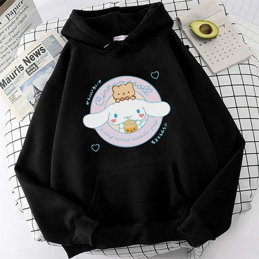 Cinnamoroll Baskılı Siyah Sweatshirt Hoodie 