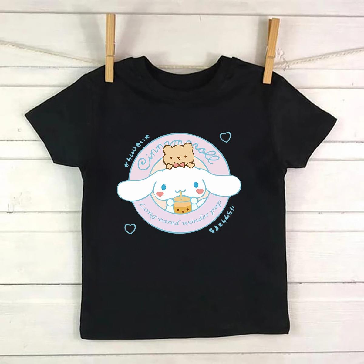 Cinnamoroll  Baskılı Siyah Tshirt Tişört