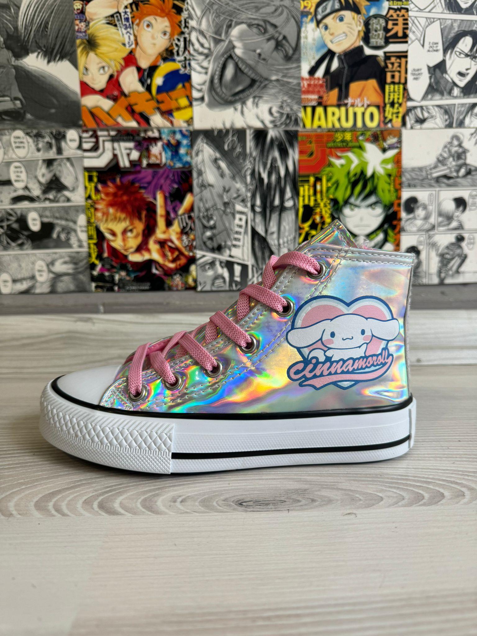 Cinnamoroll Kalp Baskılı Hologram Bilekli Fermuarlı Kaydırmaz Taban Ayakkabı Sneaker
