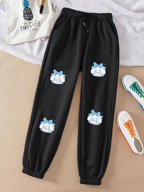 Cinnamoroll Mavi Kurdele Baskılı Siyah  Eşofman Altı