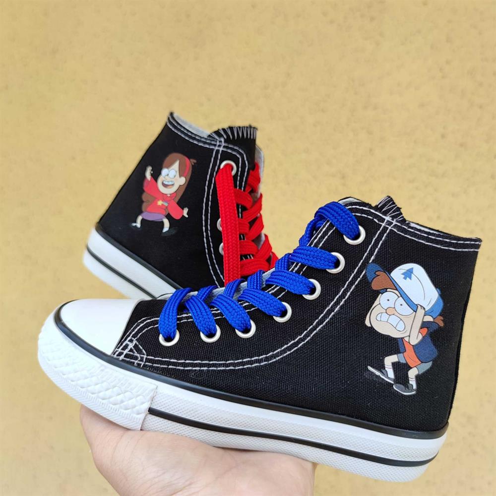 Dipper&Mabel Baskılı Unisex Günlük Siyah Spor Ayakkabı Keten Bağcıklı Sneaker