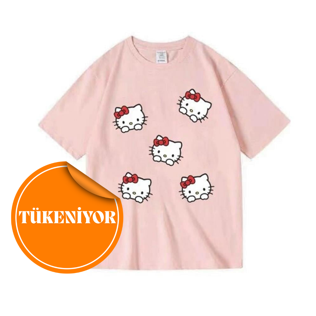 H.kitty Çoklu Baskı Pembe Kız Çocuk Tshirt