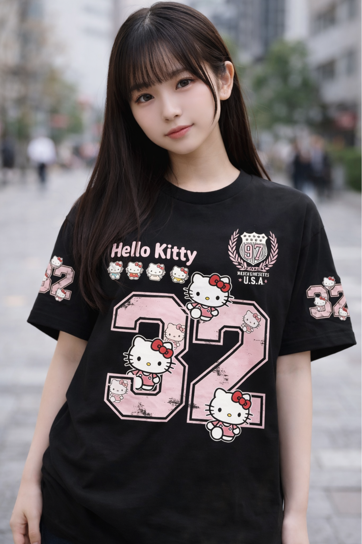 Hello Kitty Kawaii 32 Baskılı Siyah Tişört Tshirt