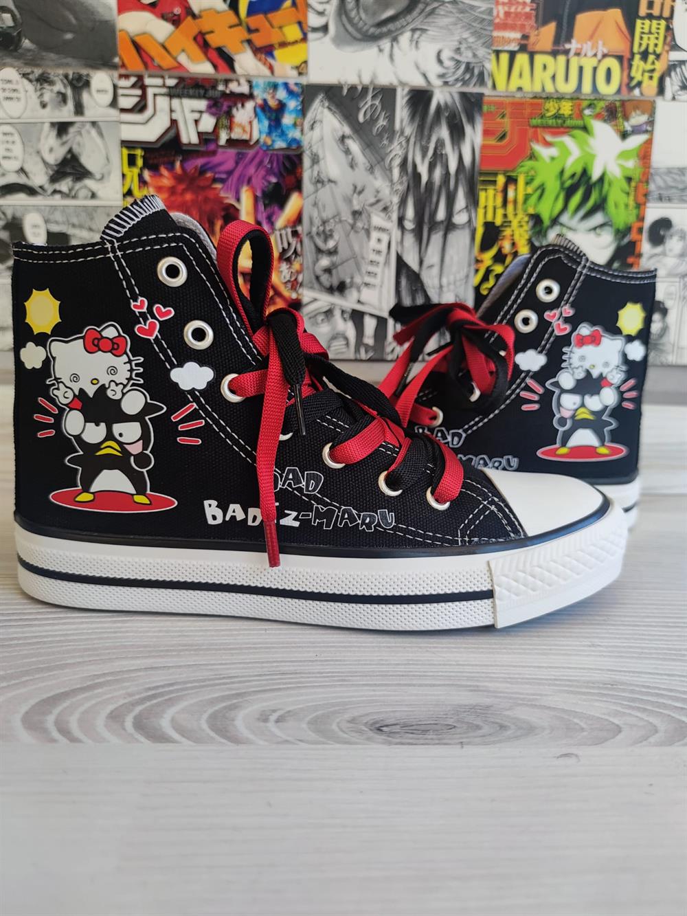 HelloKitty Badtz Maru Baskılı Siyah Bilekli Unisex Spor Ayakkabı Sneaker