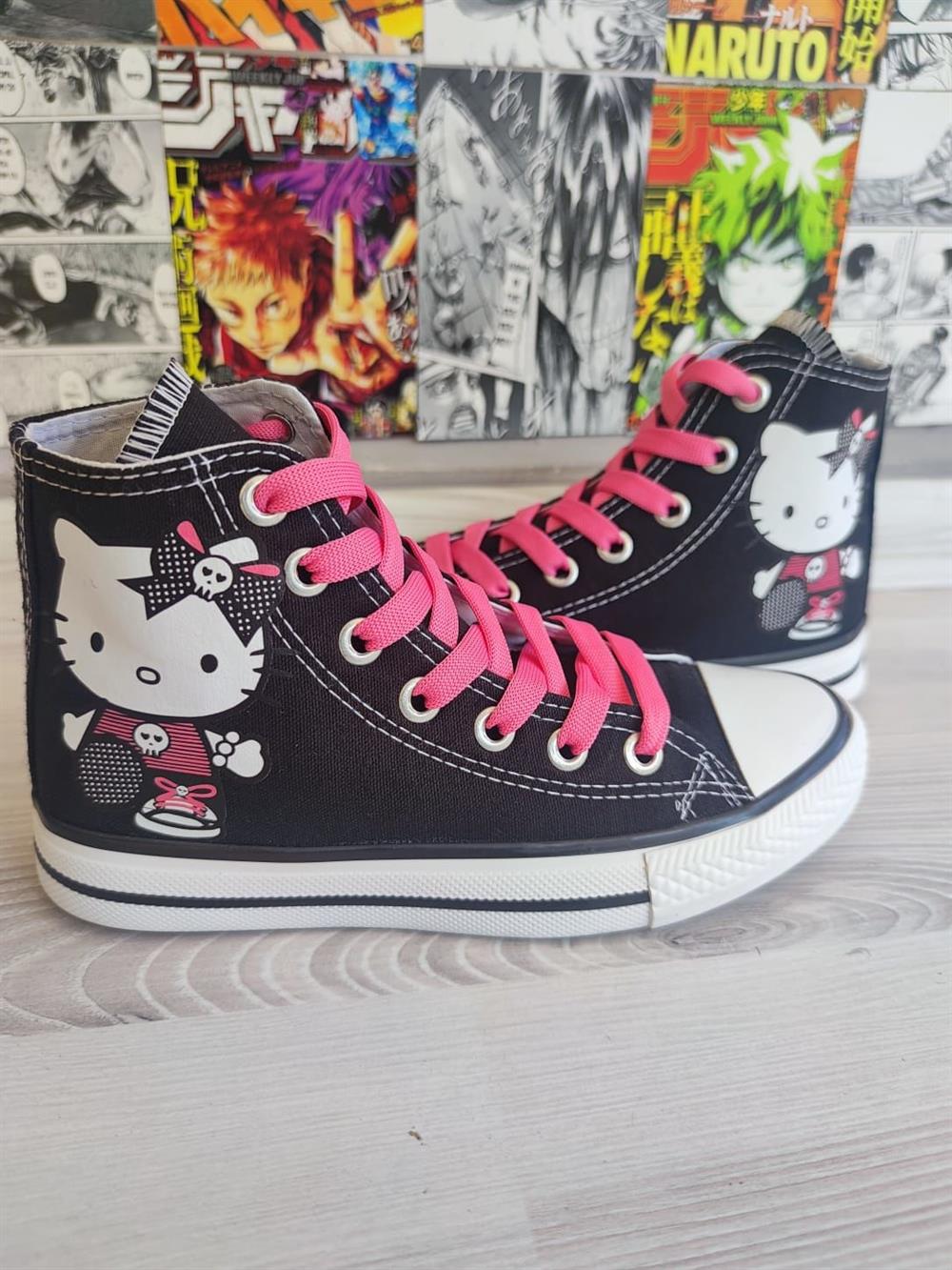 HelloKitty Büyük Baskı Siyah Renk Bilekli Spor Ayakkabı Sneaker