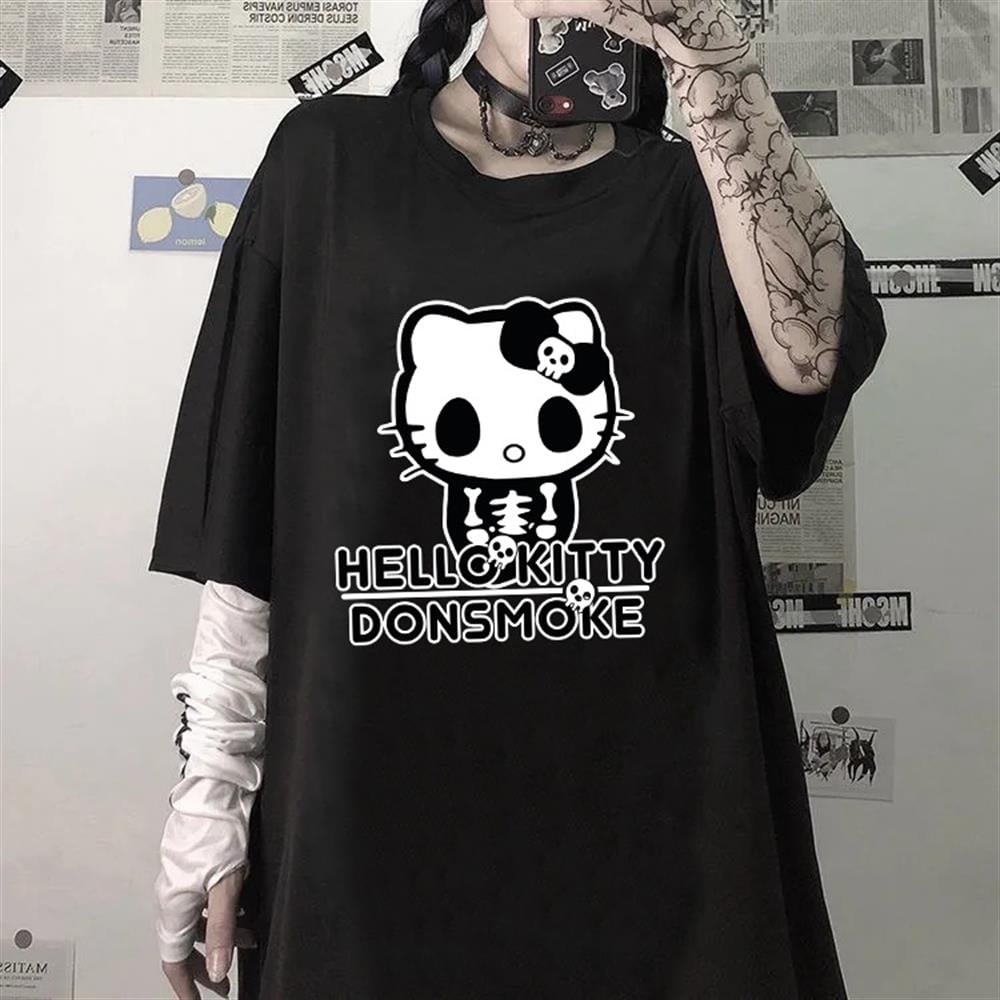 Hellokitty Donsmoke Siyah Kişiye Özel İsim Yazılabilir T-shirt Tişört