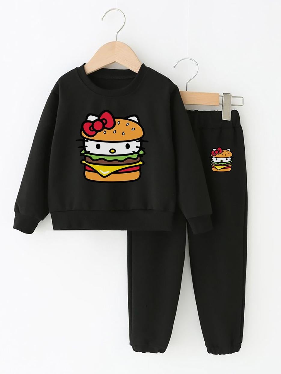 Hellokitty Hambuger Baskılı Siyah Eşofman Takımı
