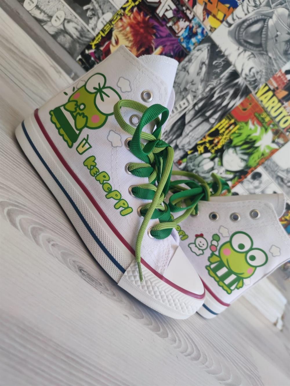 HelloKitty Keroppi Baskılı Beyaz Bilekli Unisex Spor Ayakkabı Sneaker