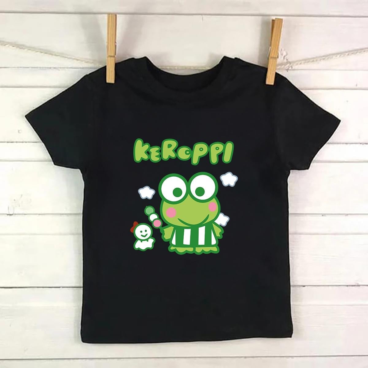 HelloKitty Keroppi Baskılı Siyah Tshirt