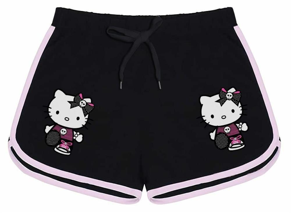 HelloKitty(BÜYÜK BASKILI) Baskılı Siyah Pembe Detaylı Kız Çocuk Şort