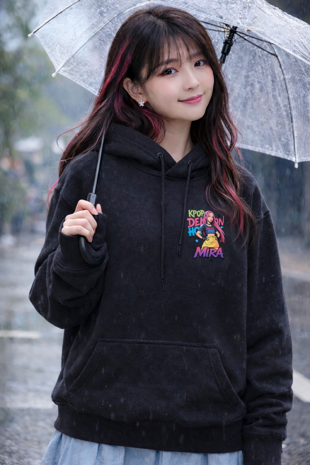 Huntirx Mira Baskılı Siyah 3 İplik Şardonsuz Sweatshirt