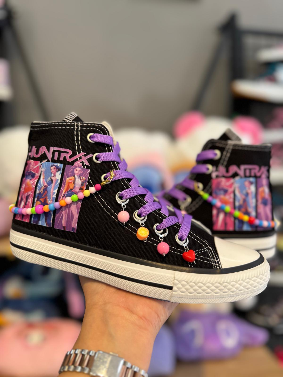 Huntrix 3lü Baskılı Siyah Boncuk ve Halhallı Spor Ayakkabı Sneaker 