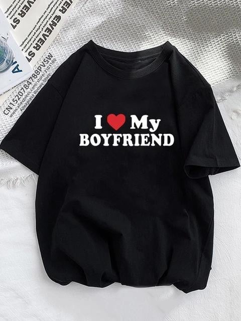 I Love Boyfriend Baskılı Siyah Tshirt Tişört 