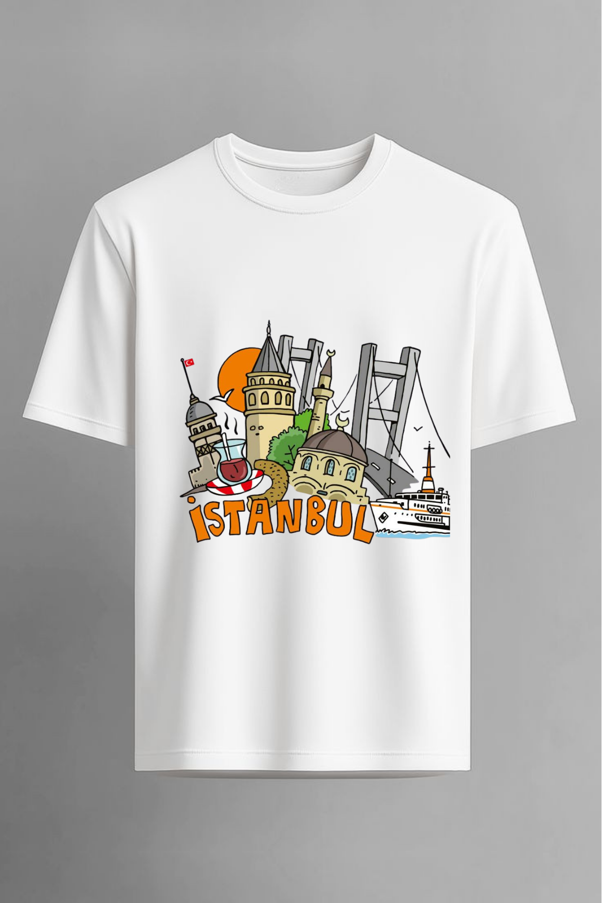 İstanbul Baskılı Beyaz Unisex 24-1 Süprem Penye Beyaz Tişört Tshirt(2)