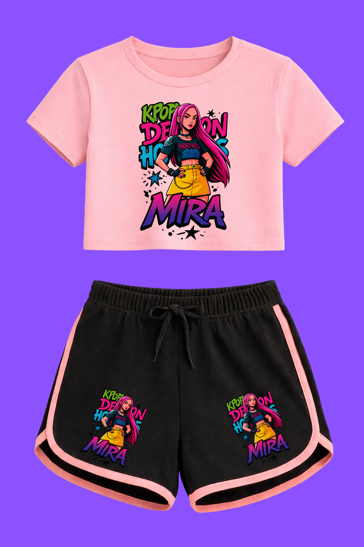 K-Pop Demon Hunter Huntirx Mira Crop-Şort Takım 
