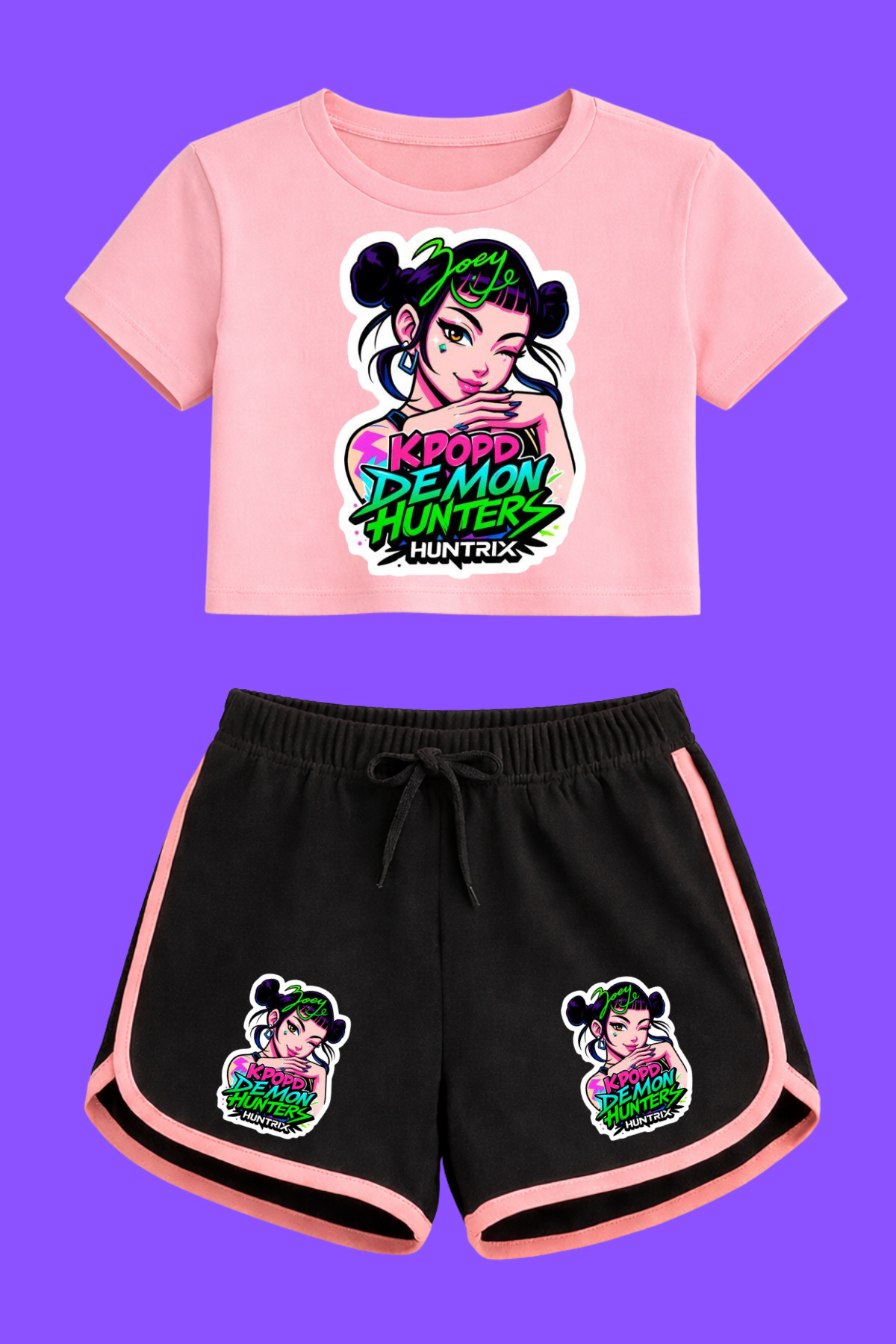 K-Pop Demon Hunter Huntirx ZoeyCrop-Şort Takım 