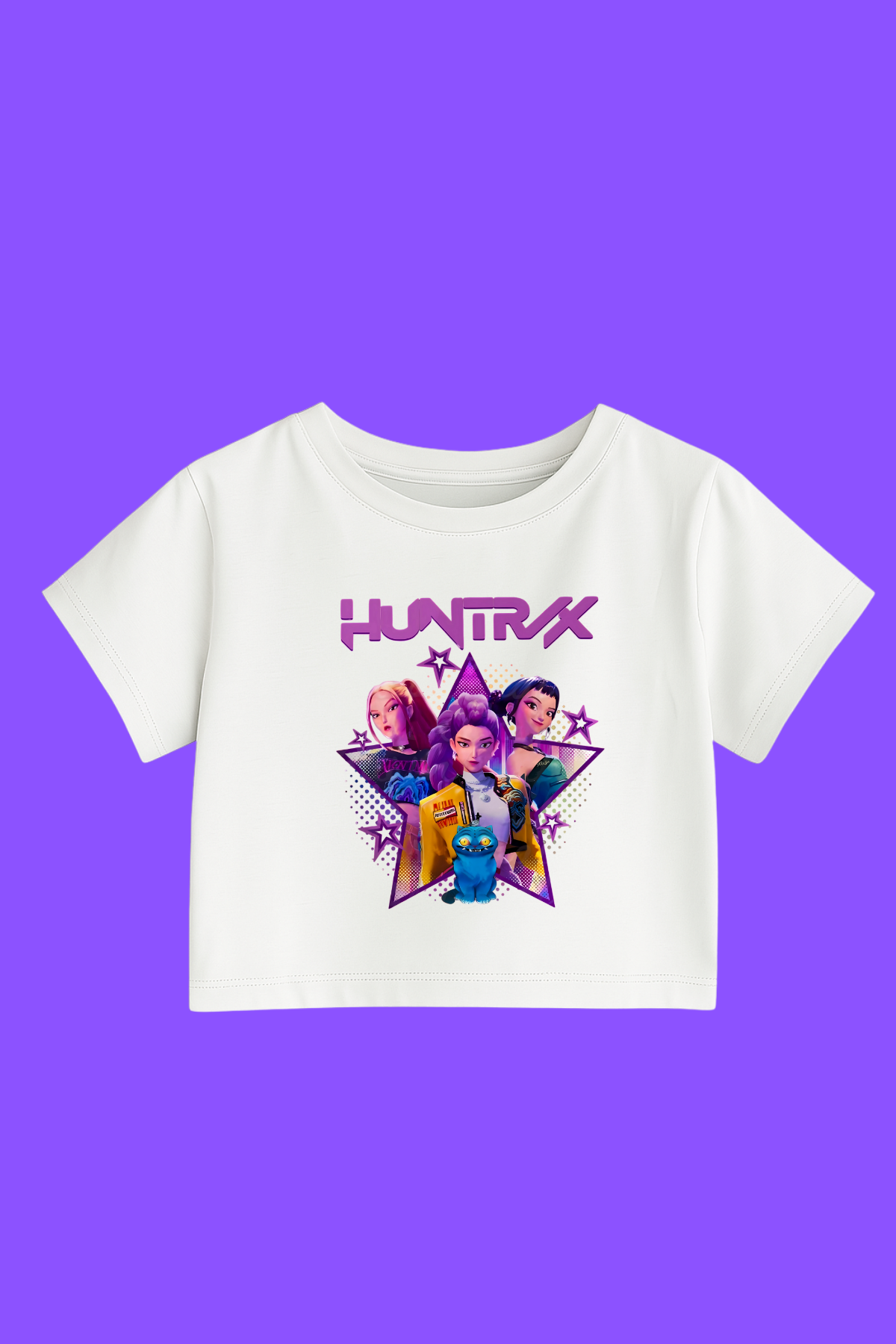 K-Pop Demon Hunter Huntrix Yıldız Baskılı Crop Top(dar kalıptır)
