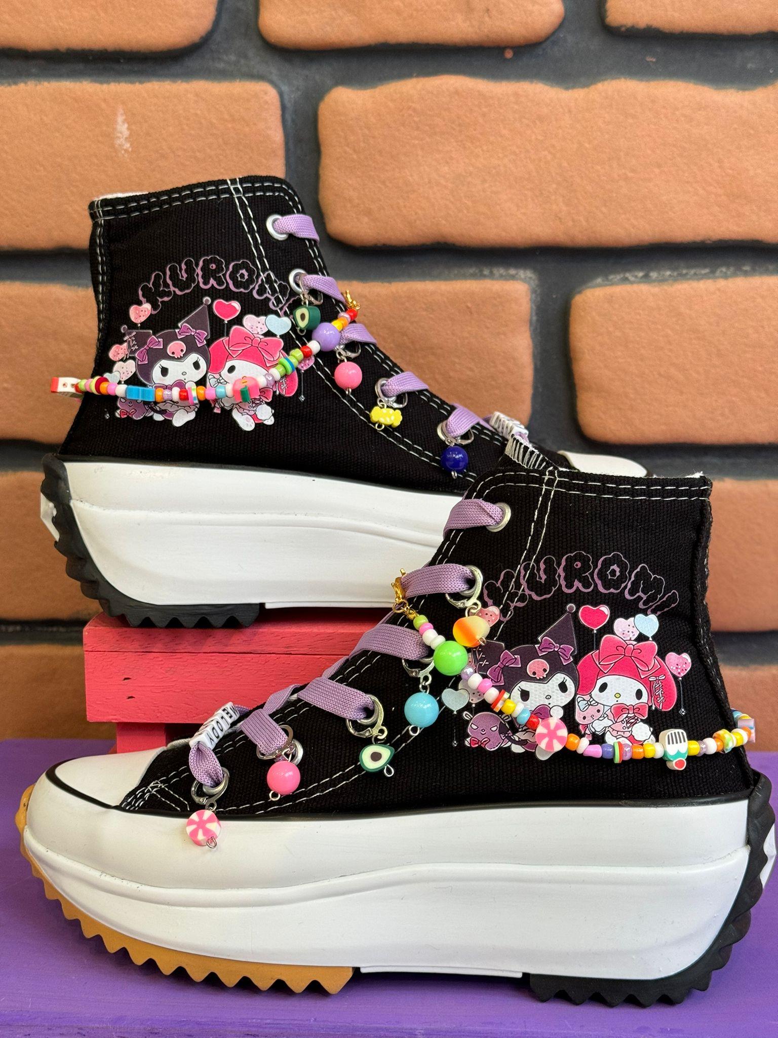 Kuromi Balon Baskılı Boncuklu Ve Halhallı Tırtıklı Taban Spor Ayakkabı Sneakers