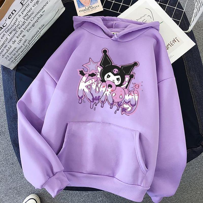 Kuromi Grafiti Baskılı Lila Kız Çocuk Sweatshirt