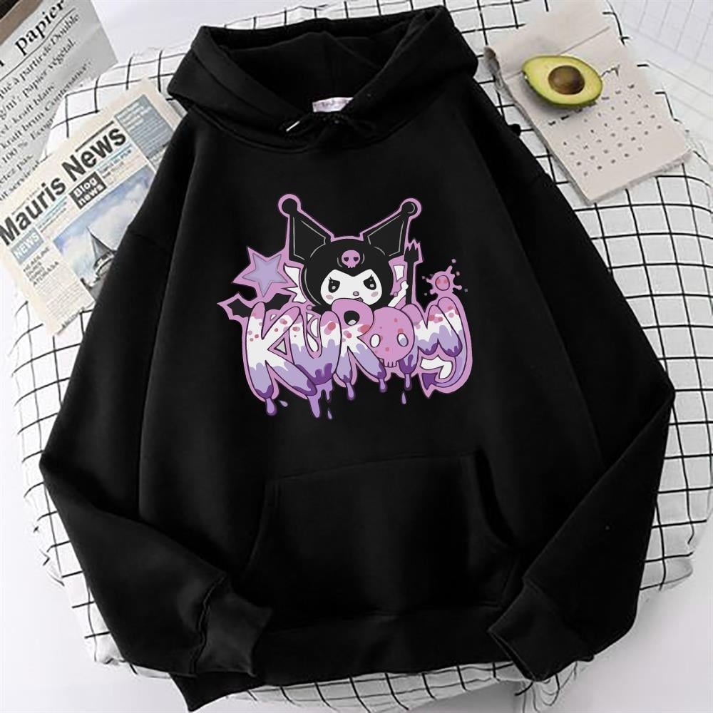 Kuromi Grafiti Baskılı Siyah Sweatshirt