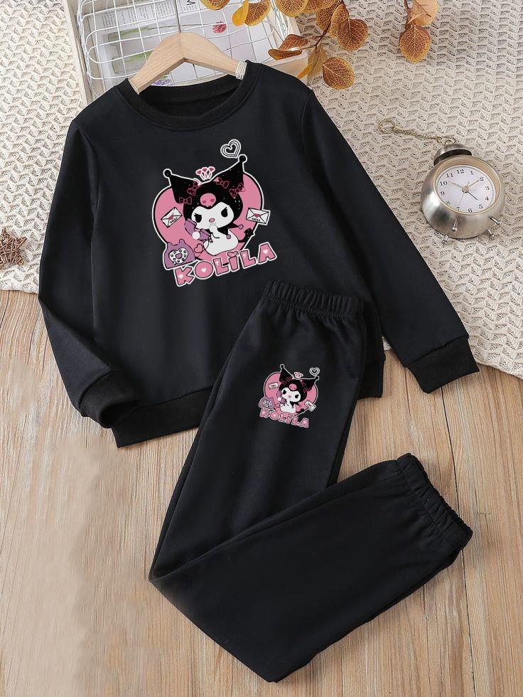 Kuromi Kolila Baskılı Siyah Kız Çocuk Eşofman Takım 