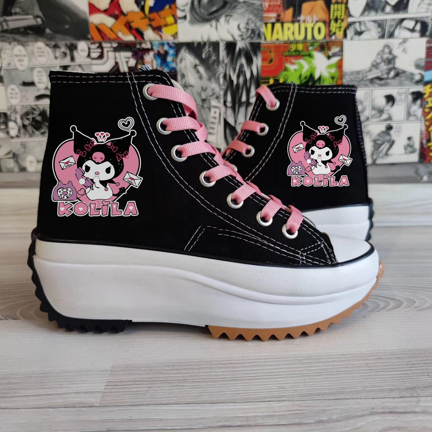 Kuromi Kolilla Baskılı Kalın Tırtıklı Taban Spor Ayakkabı Sneaker