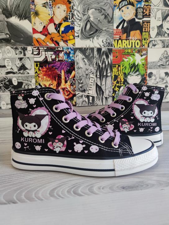 Kuromi Komple Baskılı Siyah Bilekli Spor Ayakkabı Sneaker 