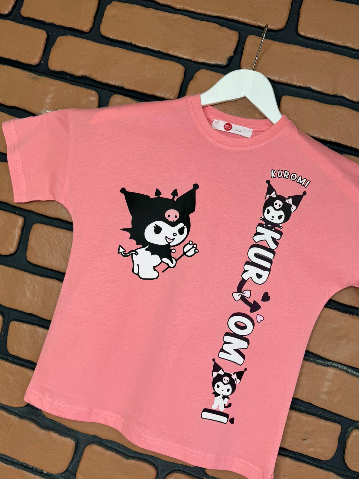 Kuromi Yazılı Yeni Pembe Tişört Thsirt 