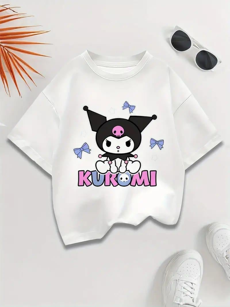 Kuromi Yeni Sezon Küçük Kurdele Baskılı Beyaz Tişört T-shirt