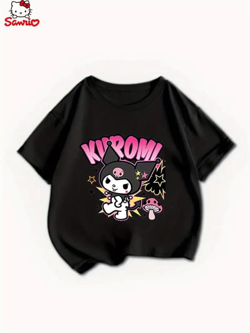 Kuromi Yeni Sezon Mantar Baskılı Siyah Tişört T-shirt