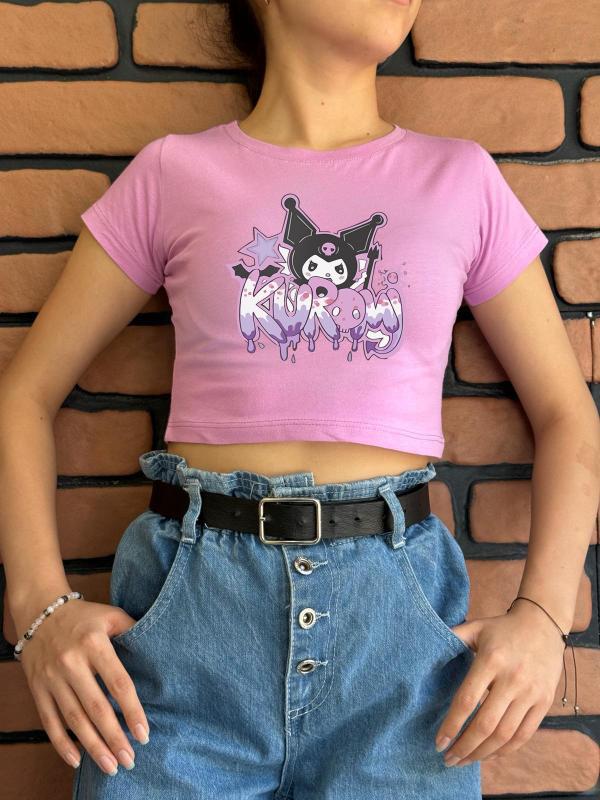 Kuromi Yeni Sezon Pembe Crop (Dar Klıptır)