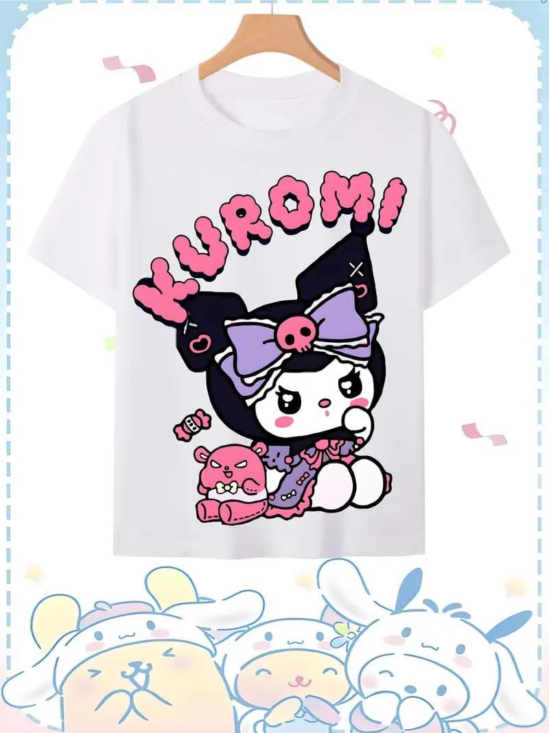 Kuromi Yeni Sezon Yan Yazı Baskılı Beyaz Tişört T-shirt