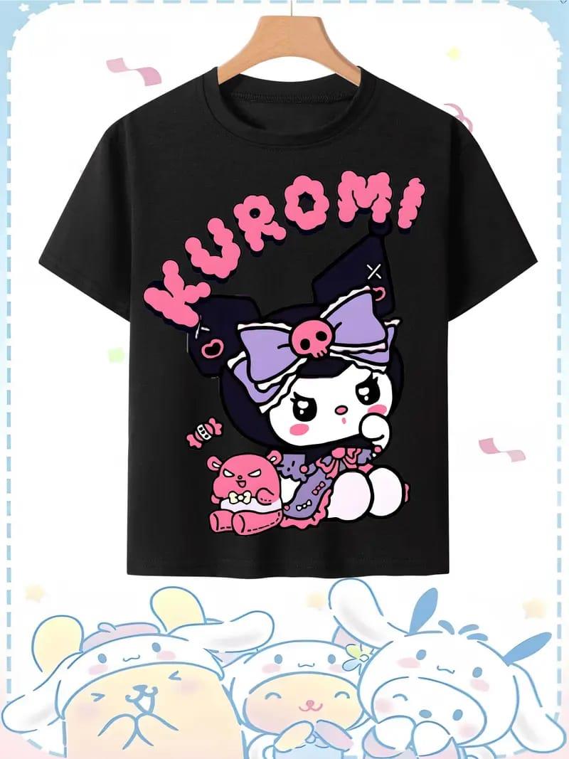 Kuromi Yeni Sezon Yan Yazı Baskılı Siyah Tişört T-shirt