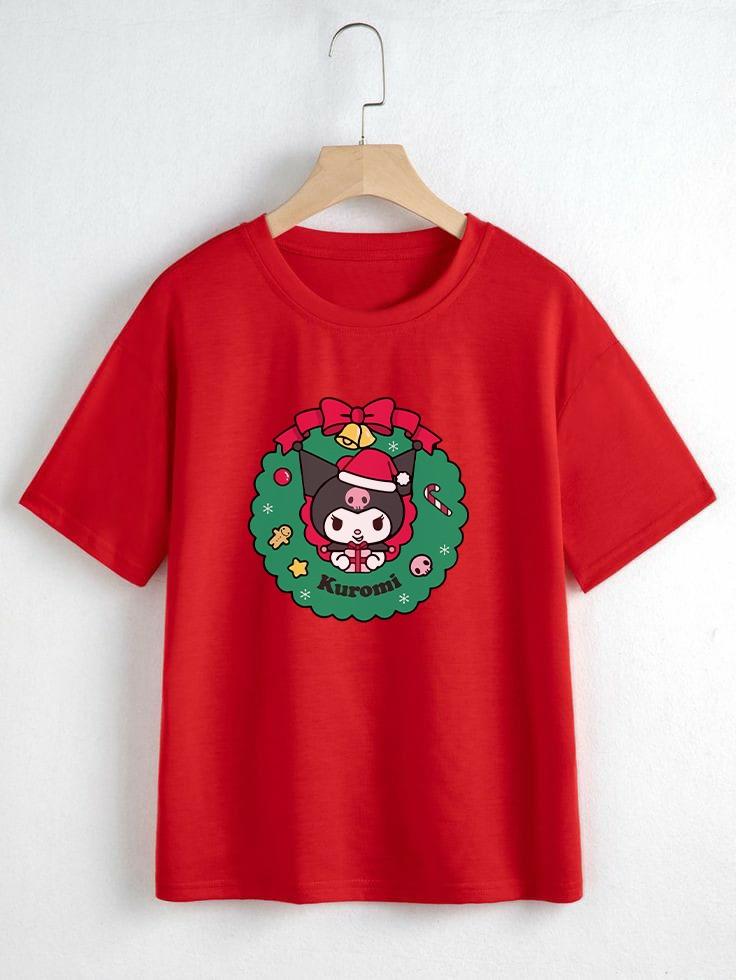 Kuromi Yılbaşı Baskılı Kırmızı Tshirt Tişört