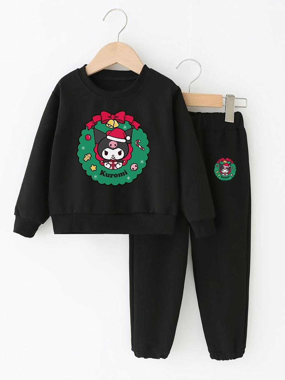 Kuromi Yılbaşı Baskılı Siyah Kız Çocuk Eşofman Takım 