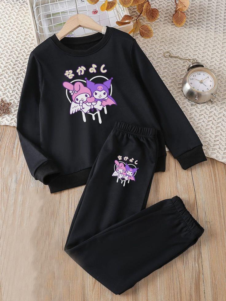 Kuromi&Mymelody Baskılı Siyah Kız Çocuk Eşofman Takım 