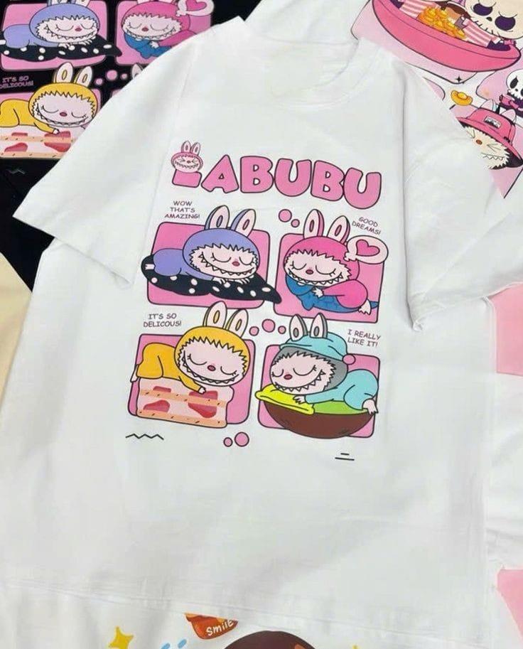 Labubu 4 lü Pasta Baskılı Yeni Sezon Beyaz T-shirt
