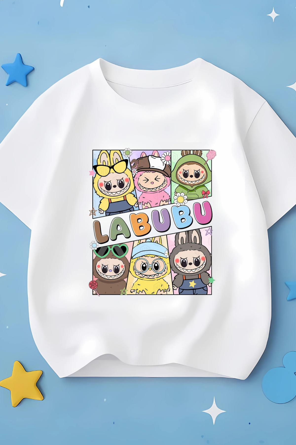 Labubu 6 lı Baskılı Beyaz Kız Çocuk Tişört Tshirt